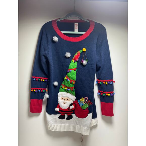 Holiday Time. Women’s Sz M (8-10) Ugly Christmas Santa Tree Light Up Sweater - Picture 7 of 14